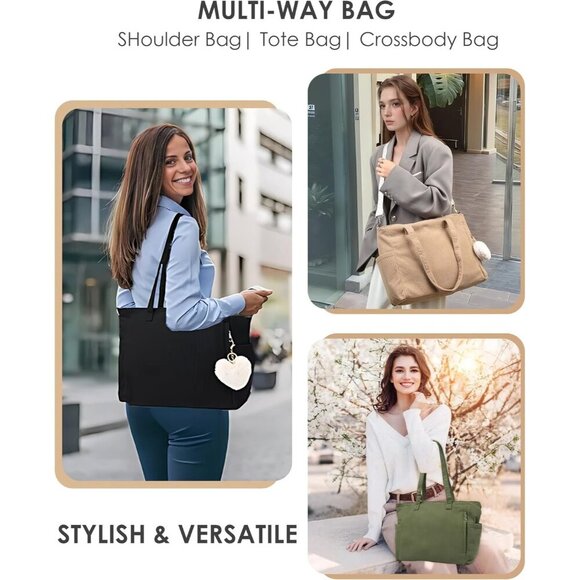 Women Pink Corduroy With Polyester Fiber Lining Shoulder Handbag with Pouch - Picture 3 of 8